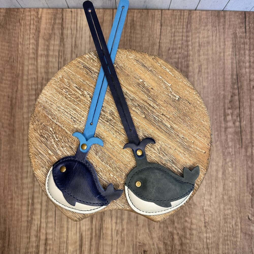 Portland Leather Set of 2 Blue Whale Bag Charms Crossbody Purse Charm Whale